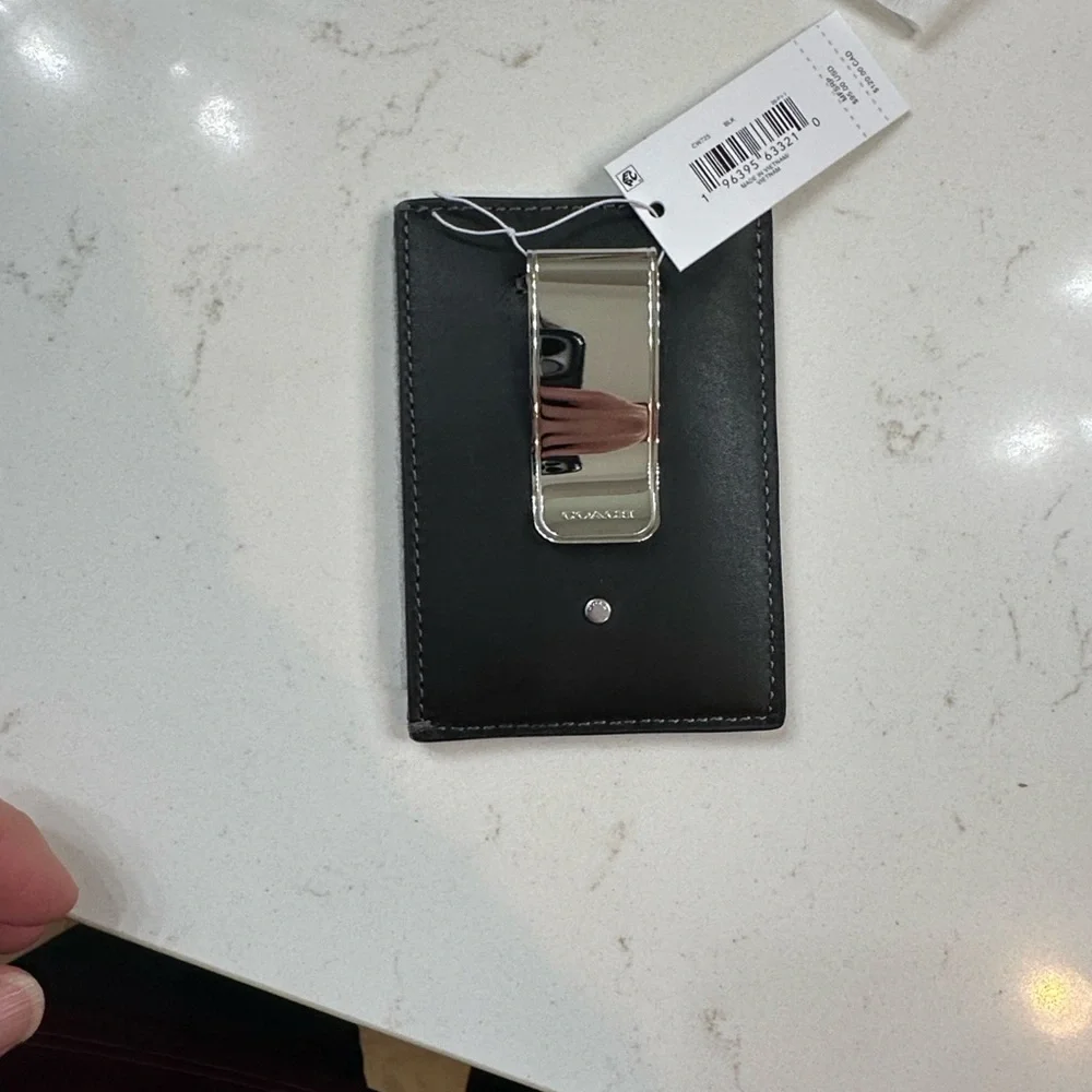 Coach Black Card Holder with Silver Clip